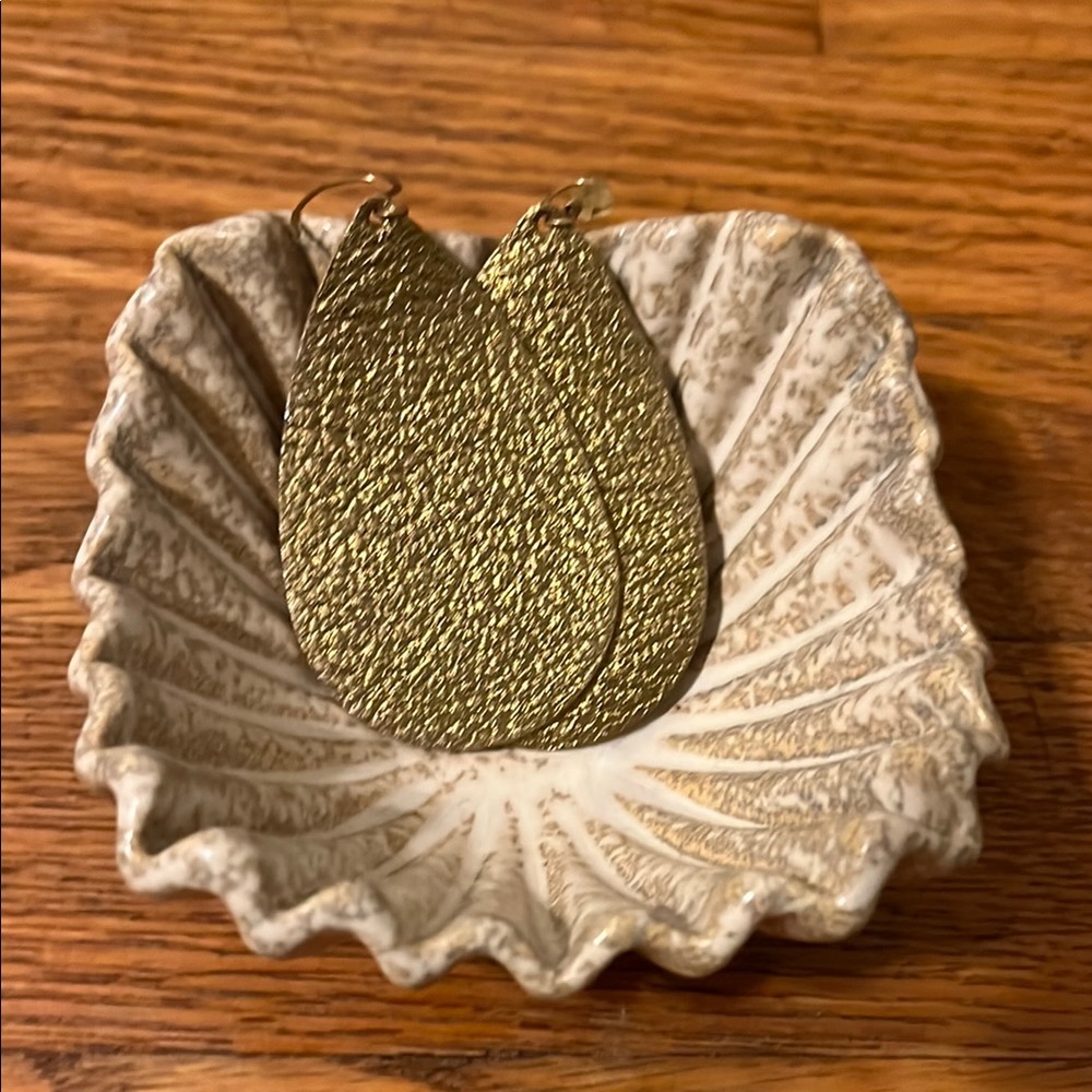 Gold Teardrop leather earrings